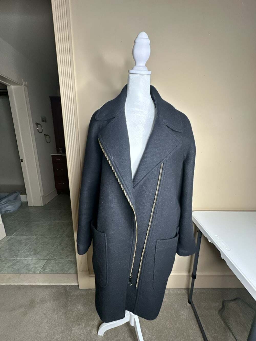 Madewell Asymmetrical Wool Cashmere Coat Size L Black Zipper